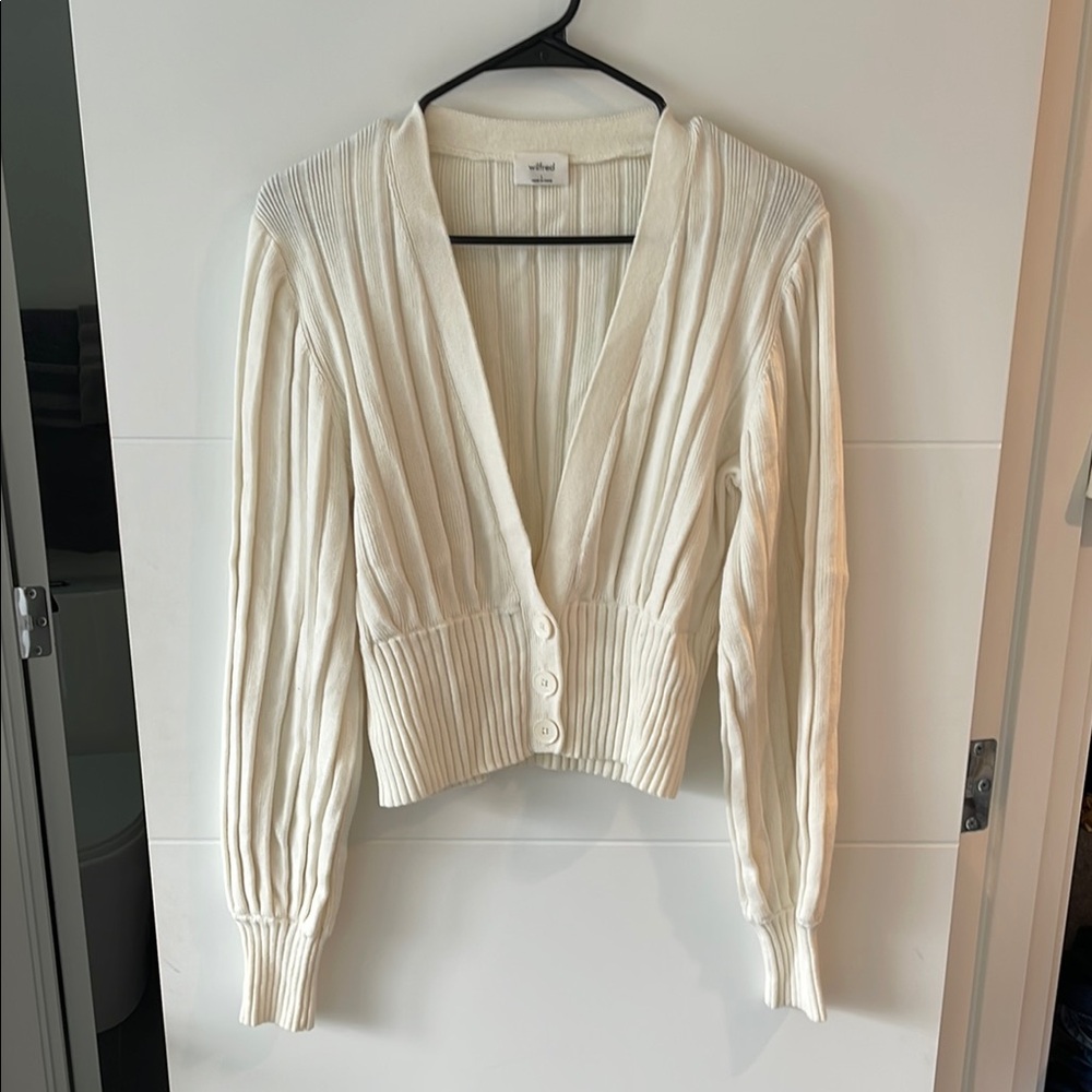 Cream cropped/waist length Aritzia Wilfred Cardigan Sweater